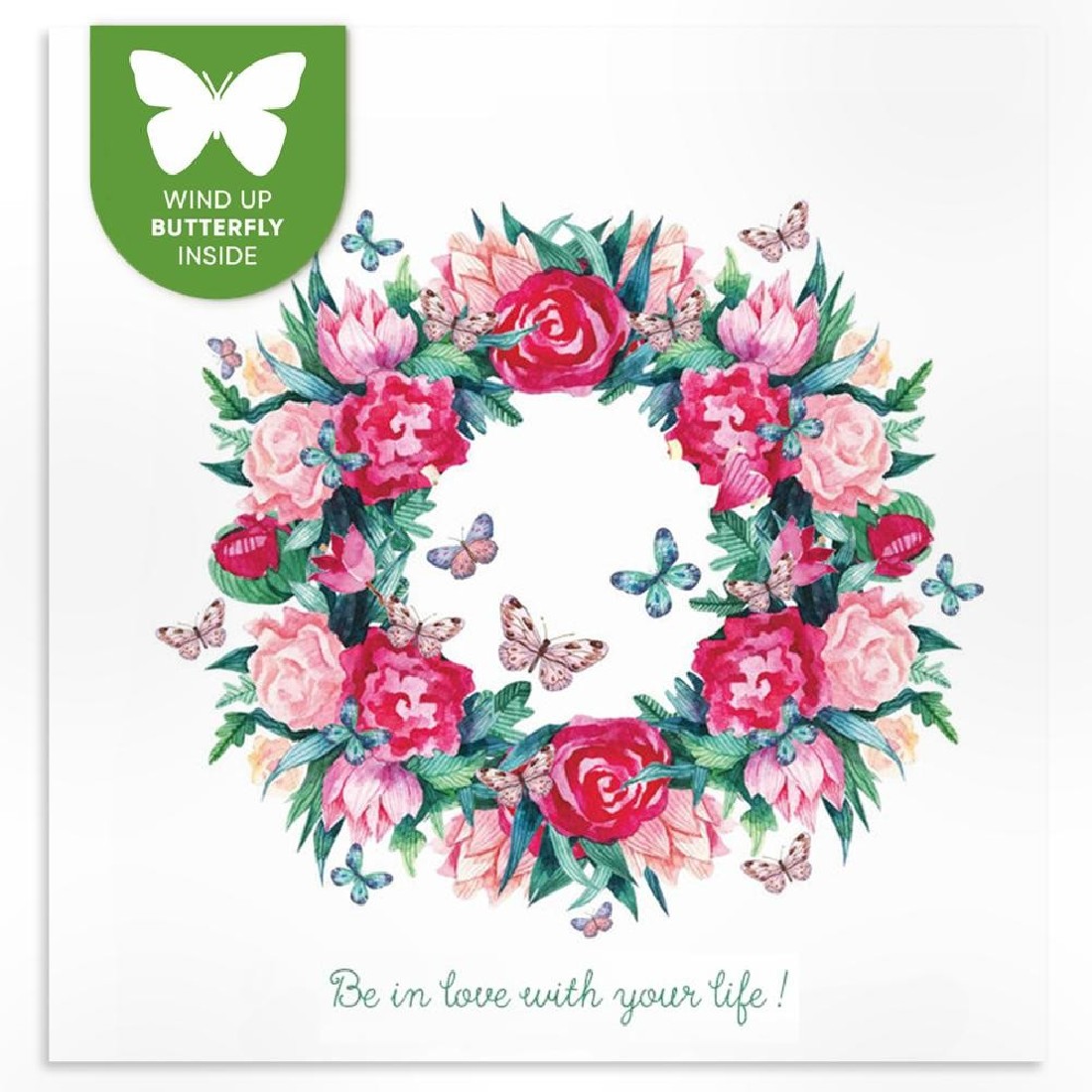 Ευχετήρια κάρτα ( Wind up butterfly inside ) Flower Wreath (SQ175)  Cozywood