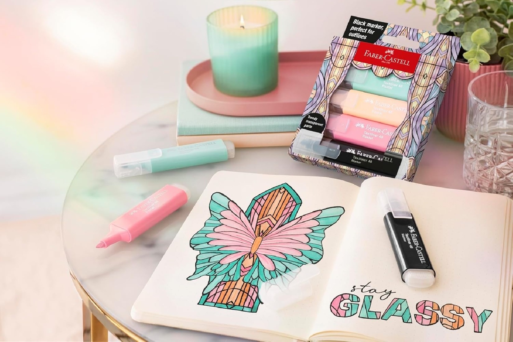 Faber Castell υπογραμμιστές Glassy Pastel Highlighter Set with 4 Markers in pastel colours
