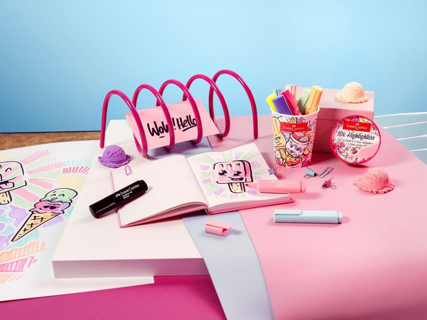 Faber Castell Highlighter Set Ice Cream Cup, 10 Marker Pens in Neon and Pastel Colours 254696