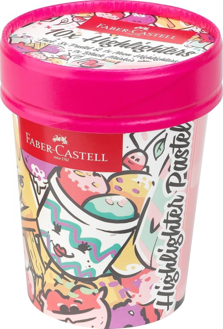Faber Castell Highlighter Set Ice Cream Cup, 10 Marker Pens in Neon and Pastel Colours 254696