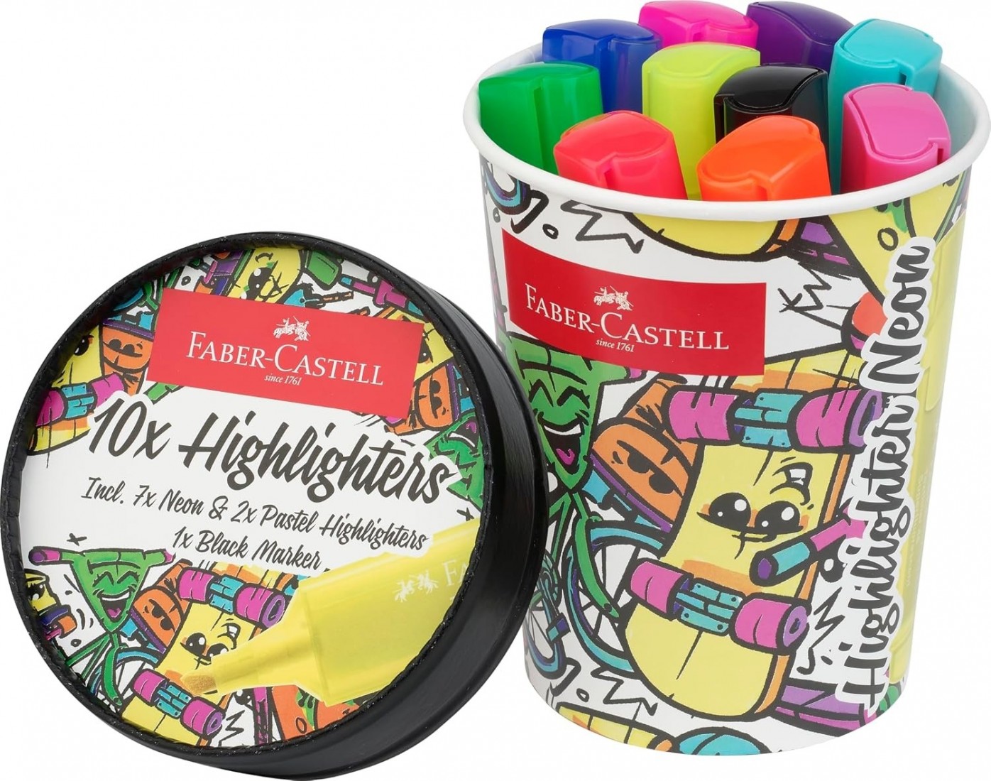 Faber Castell Highlighter Set Ice Cream Cup, 10 Marker Pens in Neon and Pastel Colours 254695