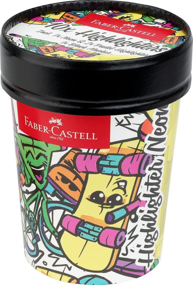Faber Castell Highlighter Set Ice Cream Cup, 10 Marker Pens in Neon and Pastel Colours 254695