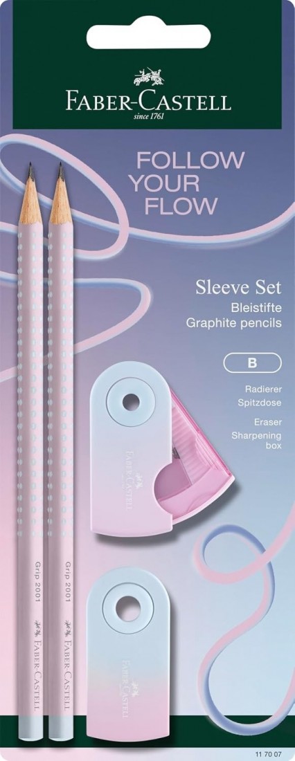 Faber Castel writing set Blushing Sky, follow your flow, with 2 pencils, eraser and sharpener 117007