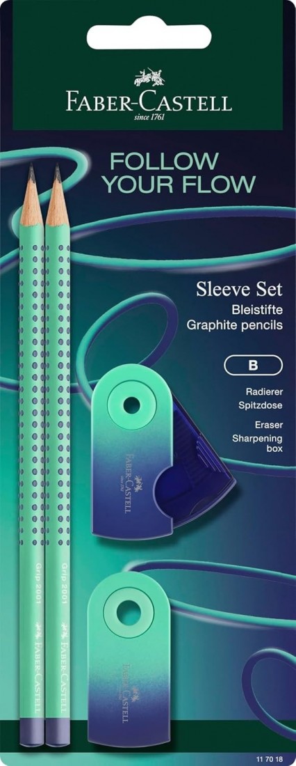 Faber Castel writing set Buzzing Blue, follow your flow, with 2 pencils, eraser and sharpener 117018