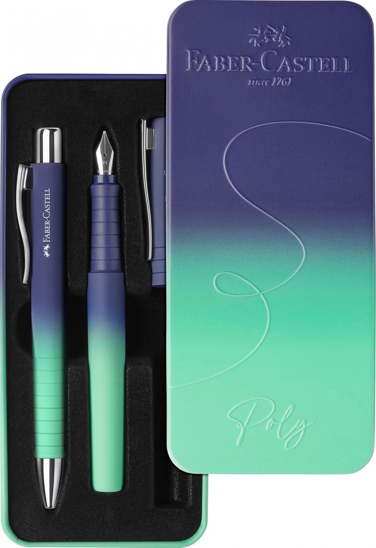 Faber Castell Poly Pen fountain pen and ballpen set, Buzzing Blue, 241055