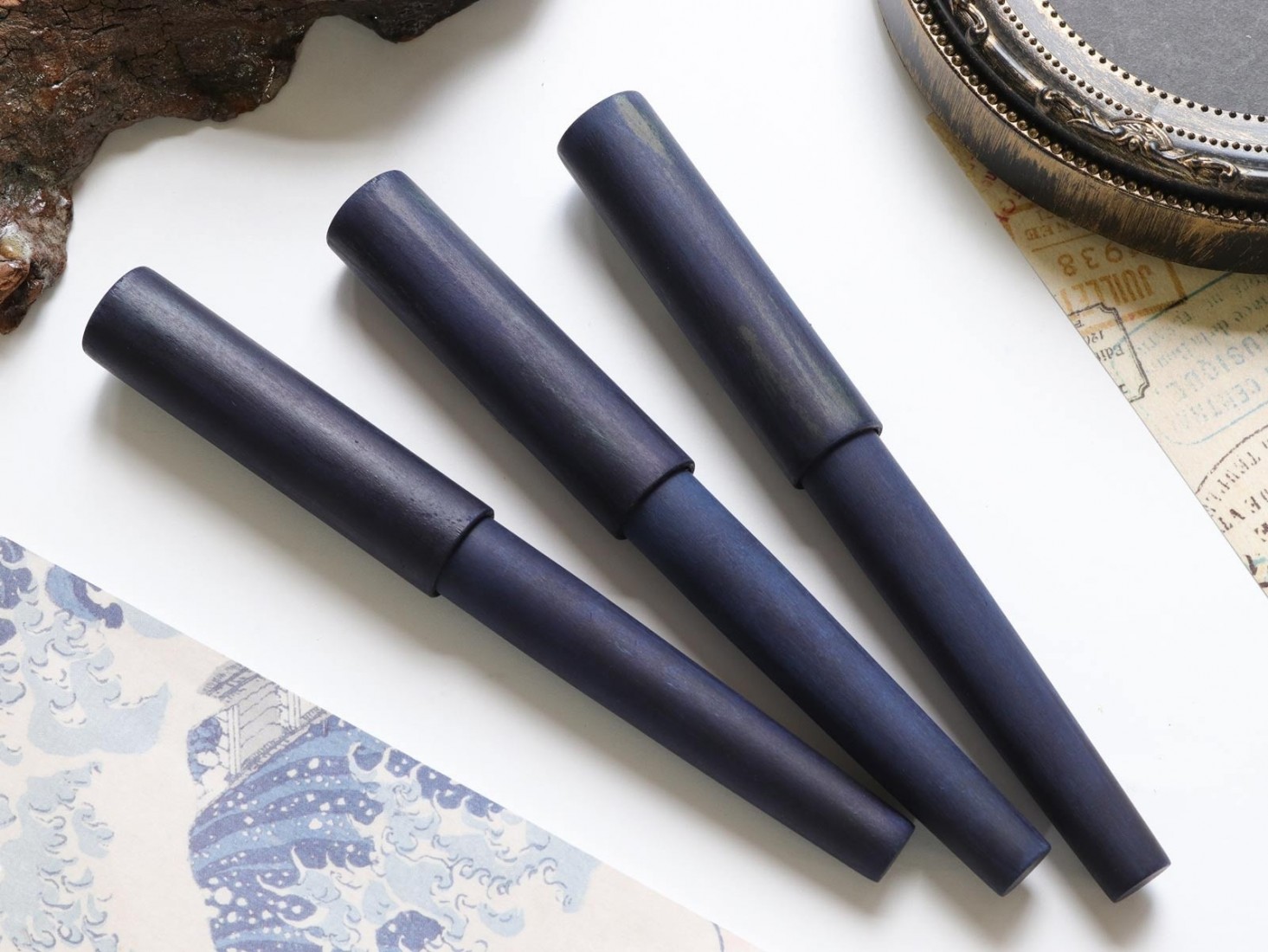 Wancher Indigo blue olivewood Sekai - Ai, World Tree  fountain pen