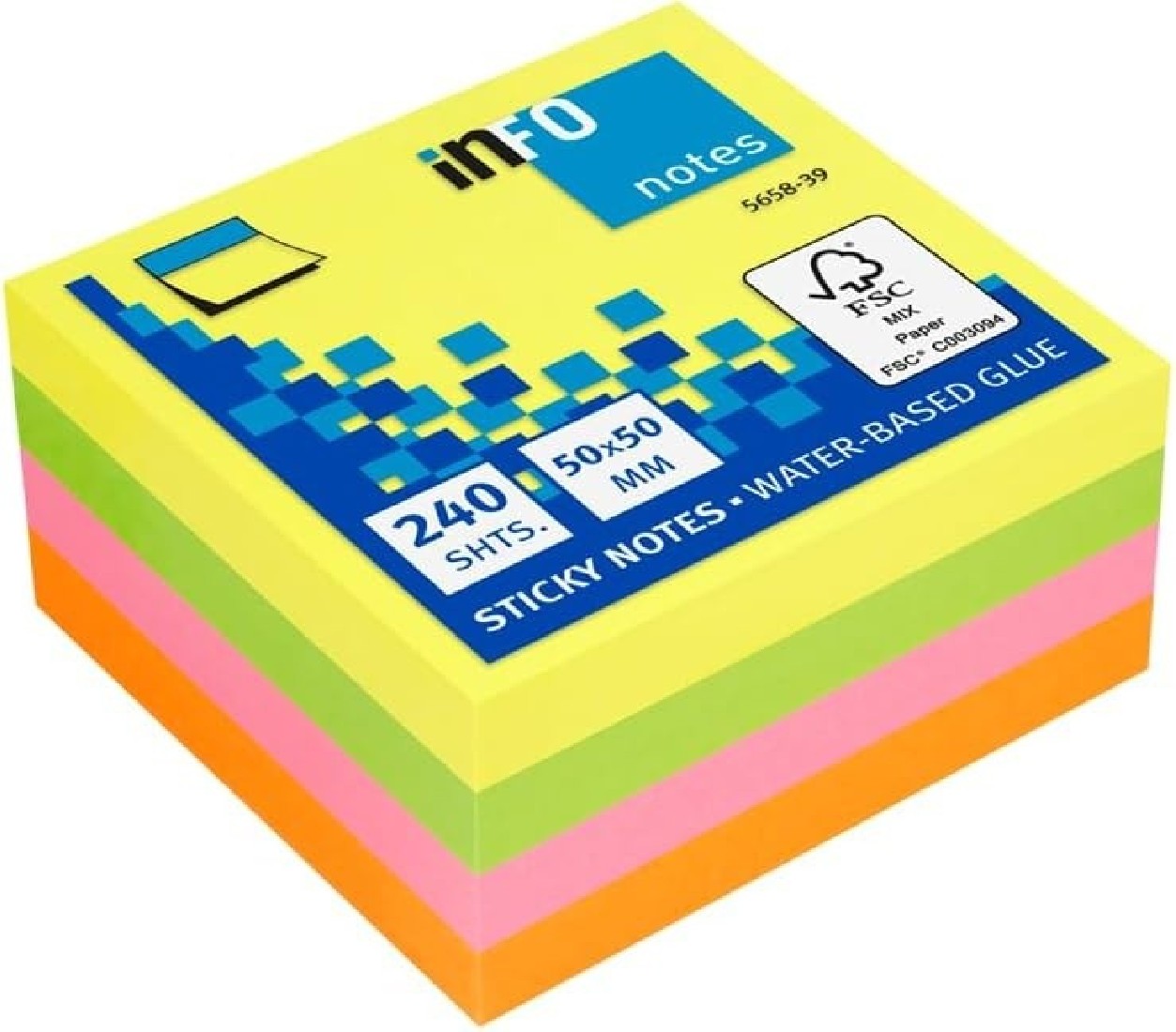 Χαρτάκια Σημειώσεων κoλλητά 5χ5εκ.240 sheets,  4 χρωμάτων Neon 5658-39 Info notes