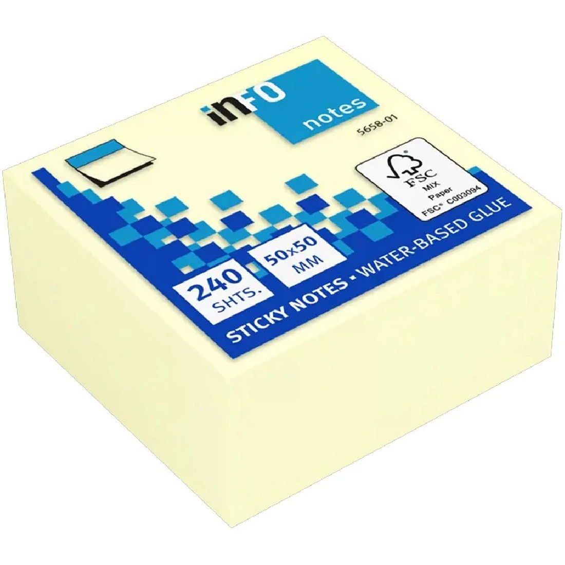 Χαρτάκια Σημειώσεων 50x50mm, 240 sheets,  Αυτοκόλλητα Mini Ανοιχτό Κίτρινο 5658-01 Info notes