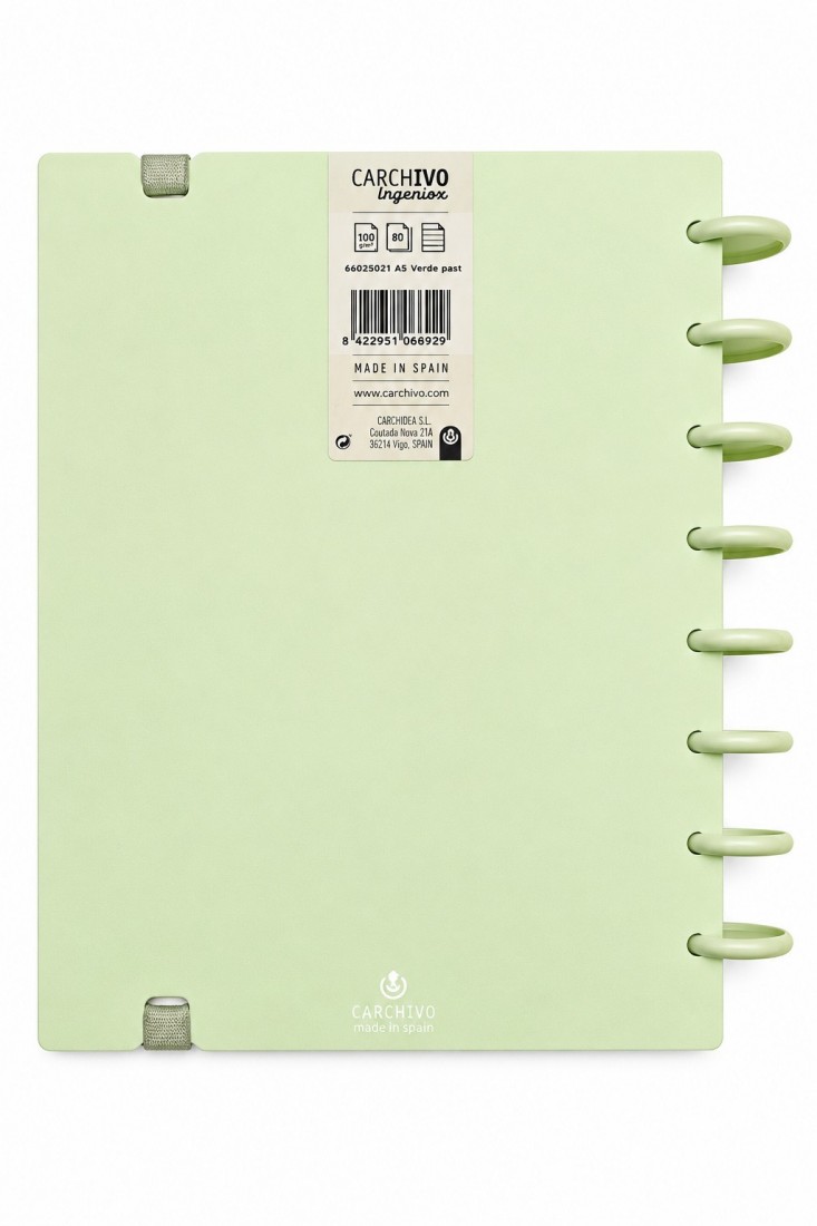 Τετράδιο πράσινο pastel Α5 με κρίκους Ingeniox 66025021 Carchivo