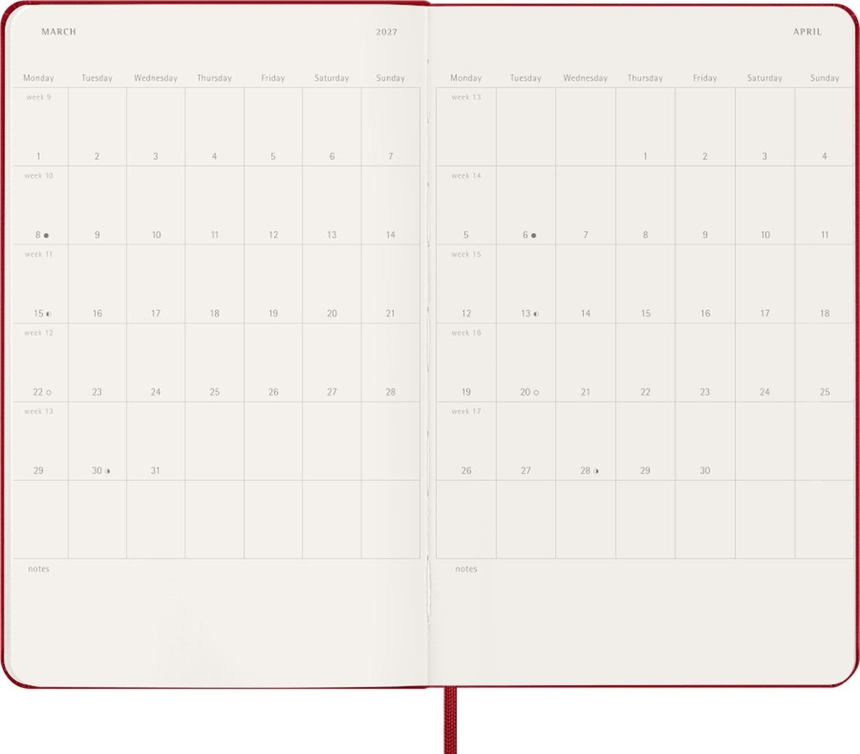 Moleskine Classic Planner 2027 Large 17x25cm, Weekly, soft cover, 12 months, Scarlet Red