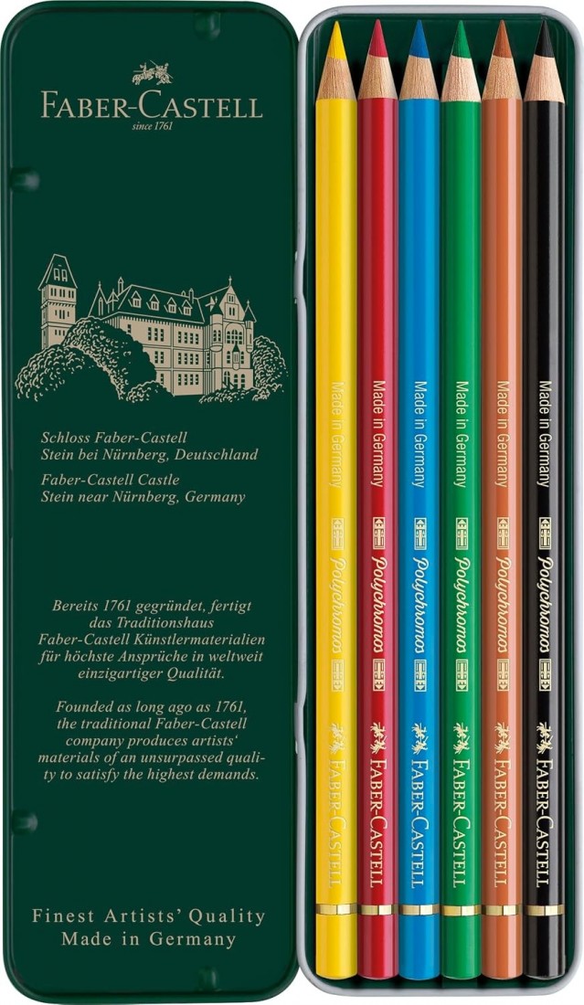 Faber Castell Polychromos colour pencils, tin of 6 110096