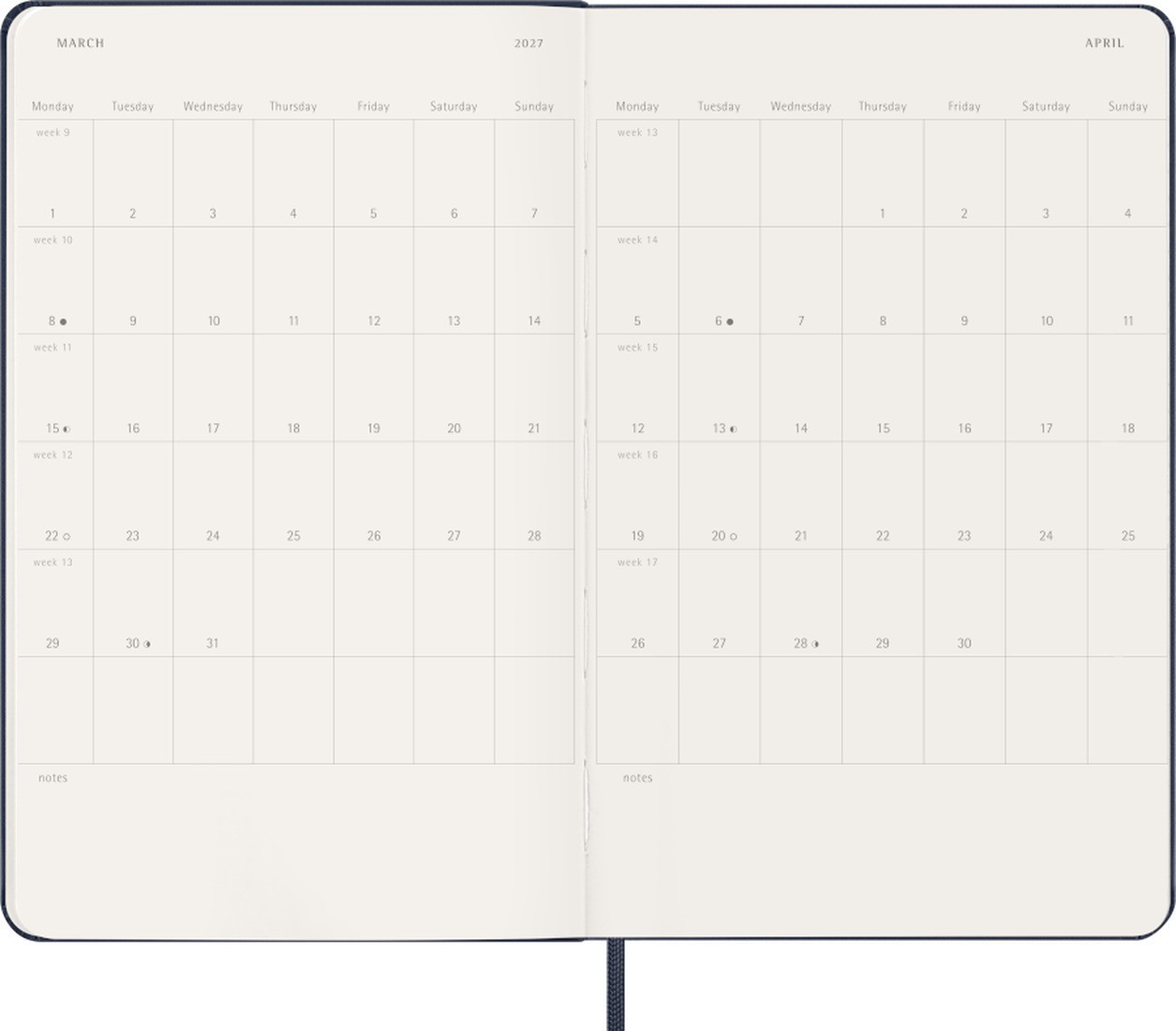 Moleskine Classic Planner 2027 Large 13x21 Weekly, hard cover, 12 months, Sapphire Blue