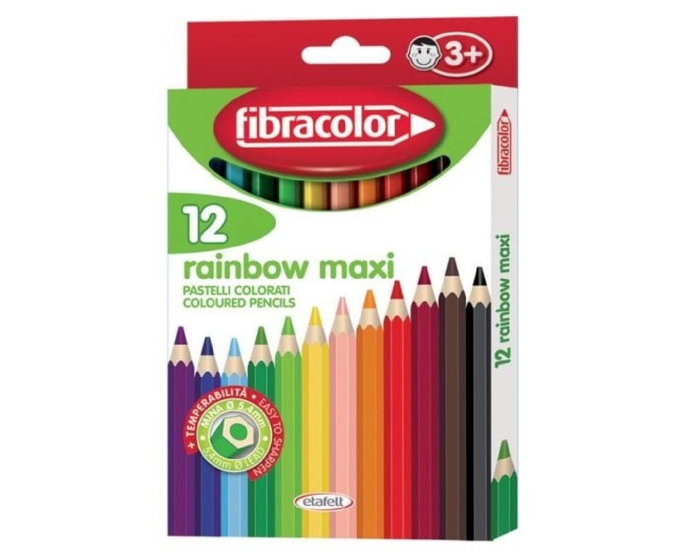 Fibracolor ξυλομπογιές rainbow maxi 12 τεμαχίων με μύτη 5 χιλιοστών
