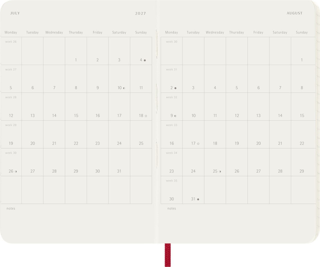 Moleskine Classic Planner 2027 Pocket 9x14cm  Daily, soft cover, 12 months, scarlet red
