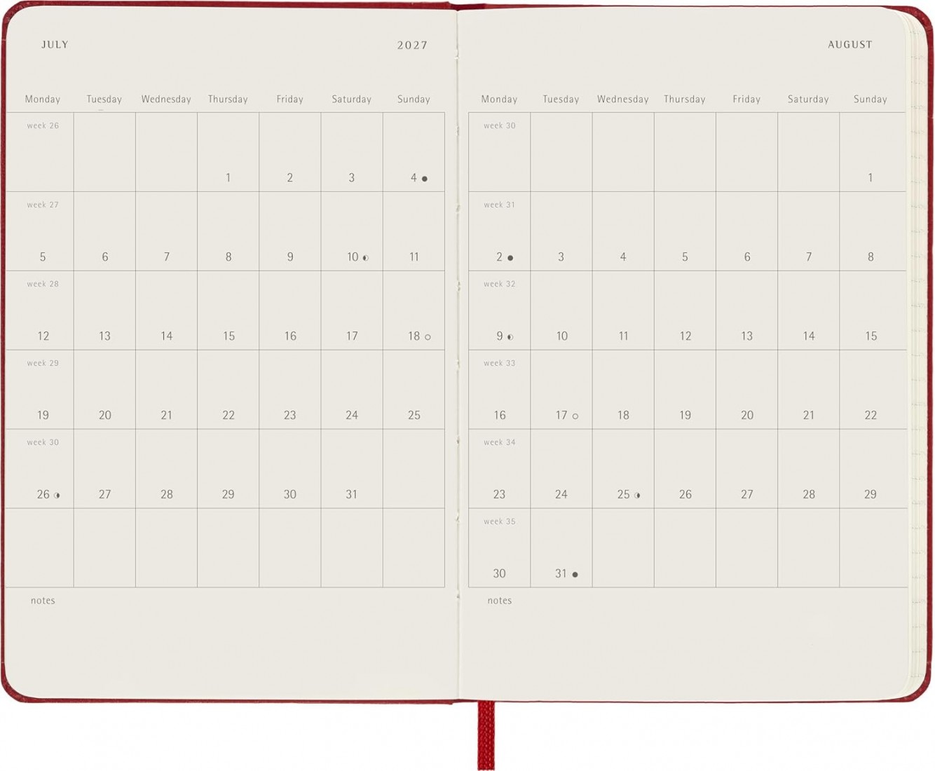 Moleskine Classic Planner 2027 Pocket 9x14cm Weekly, hard cover, 12 months, Red