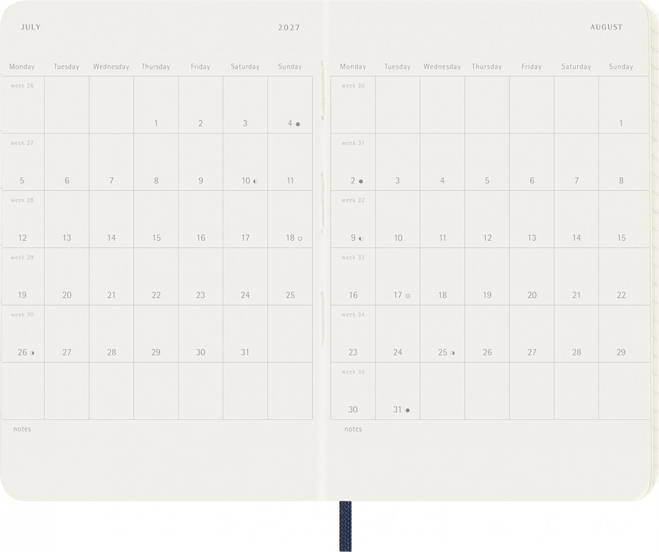 Moleskine Classic Planner 2027 Pocket 9x14cm Weekly, soft cover, 12 months, Sapphire Blue