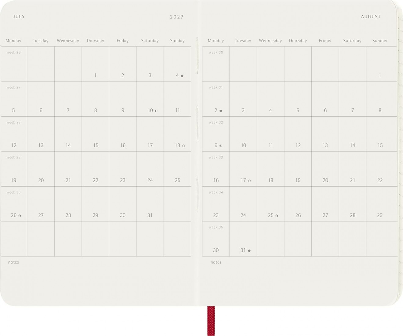 Moleskine Classic Planner 2027 Pocket 9x14cm Weekly, soft cover, 12 months, Scarlet Red