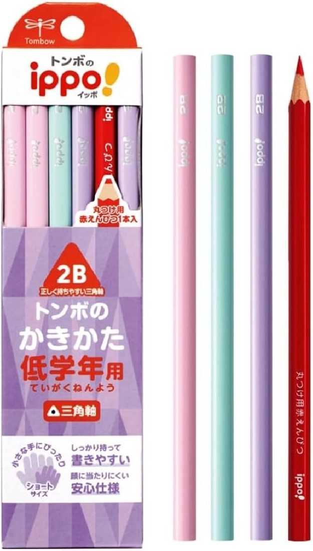 Tombow ippo pastel wooden pencils 12pcs, 2B, Triangular for correct holding, MP-SEPB01-2B