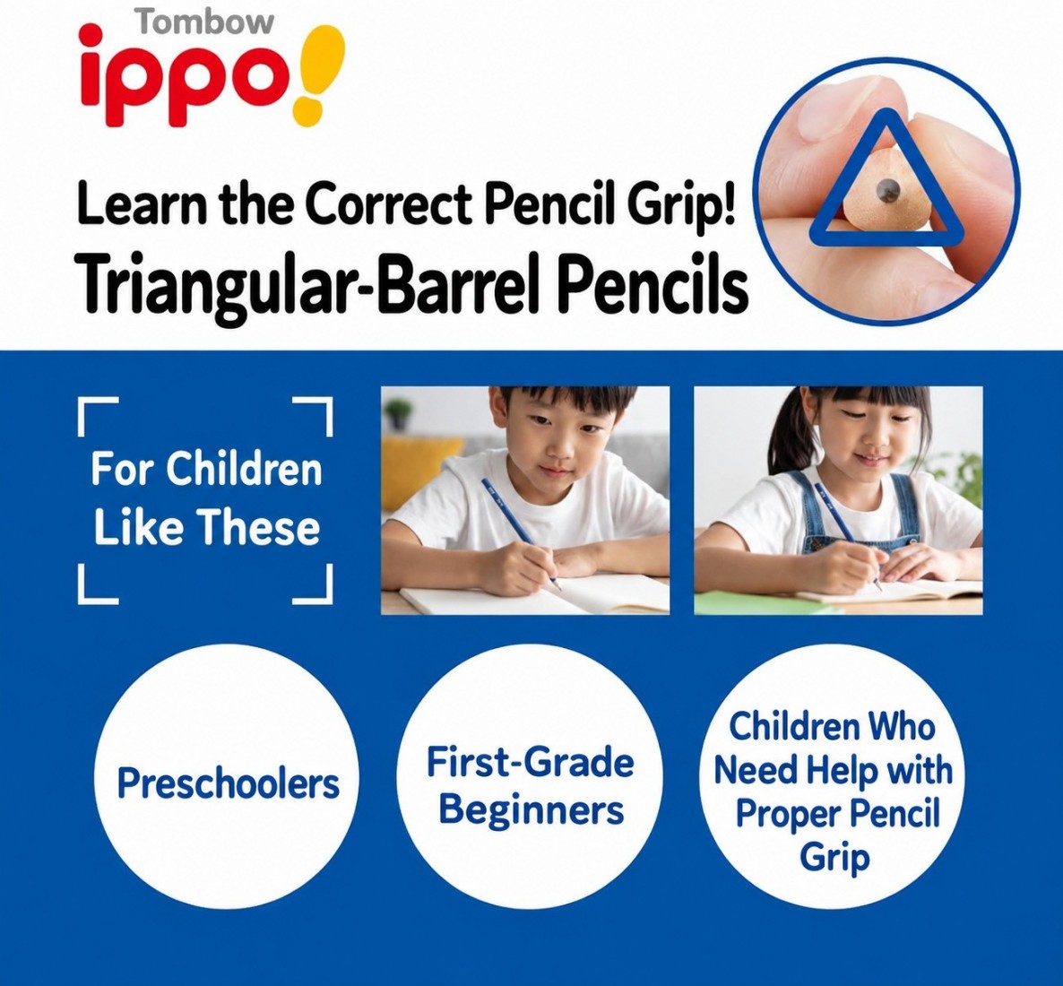 Tombow ippo pastel wooden pencils 12pcs, 2B, Triangular for correct holding, MP-SEPB01-2B