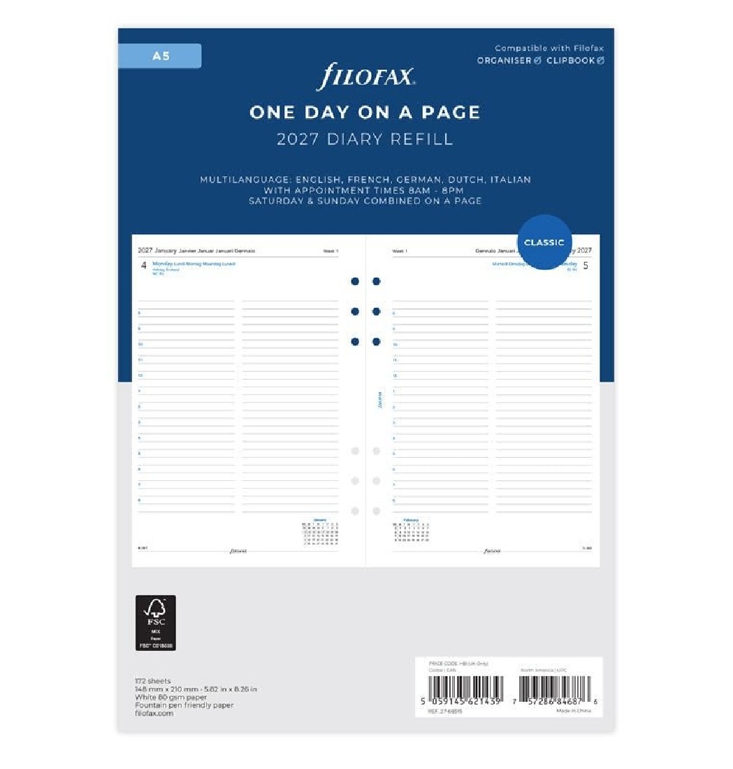Refill A5 2027 Daily English 27-68515 Filofax