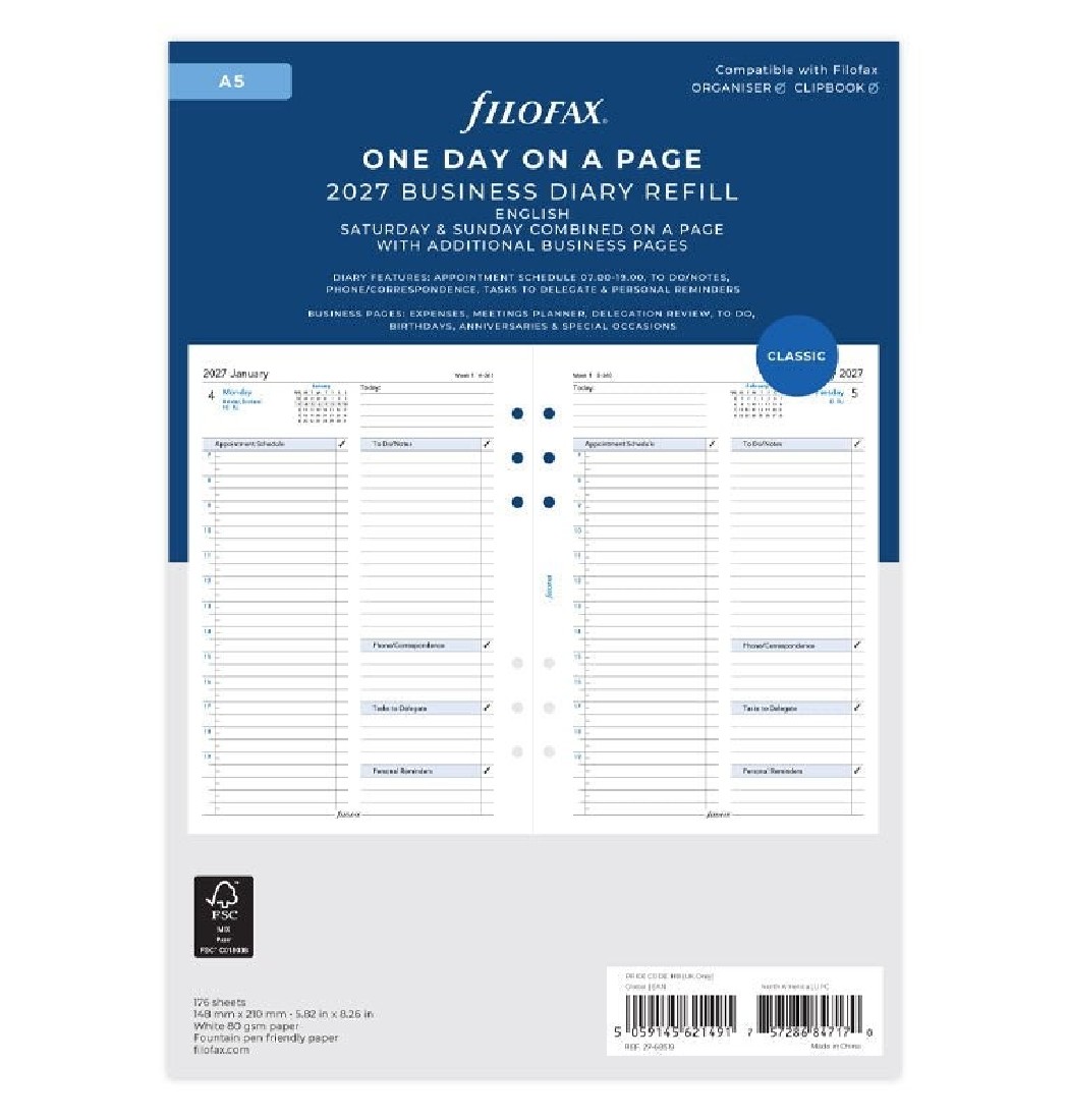 Refill A5 2027 Daily Business 27-68519 Filofax
