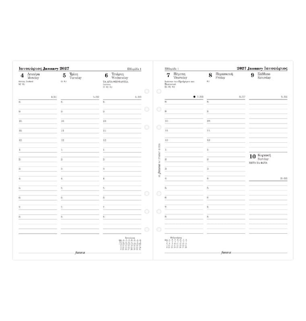 Refill A5 2027 Greek Week on two pages - Ελληνικό 27-68567 Filofax