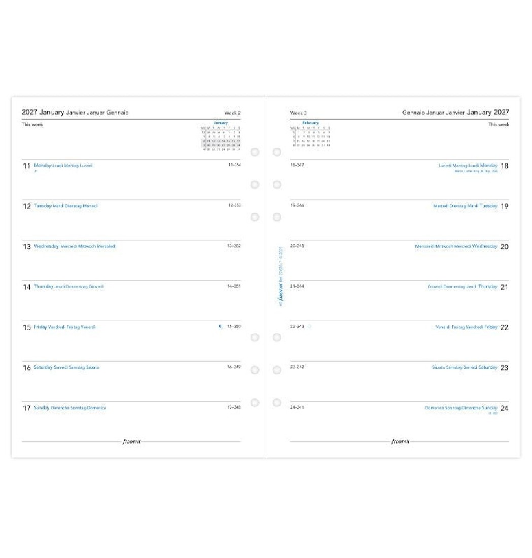 Refill A5 2027 Greek Week on one page - Multilanguage 27-68517 Filofax