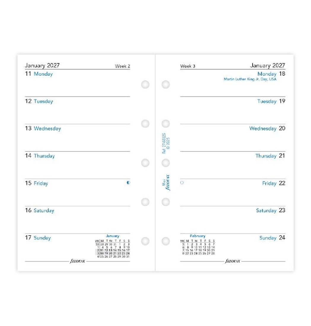 Refill 2027 Mini Week On One Page 27-68126 Filofax