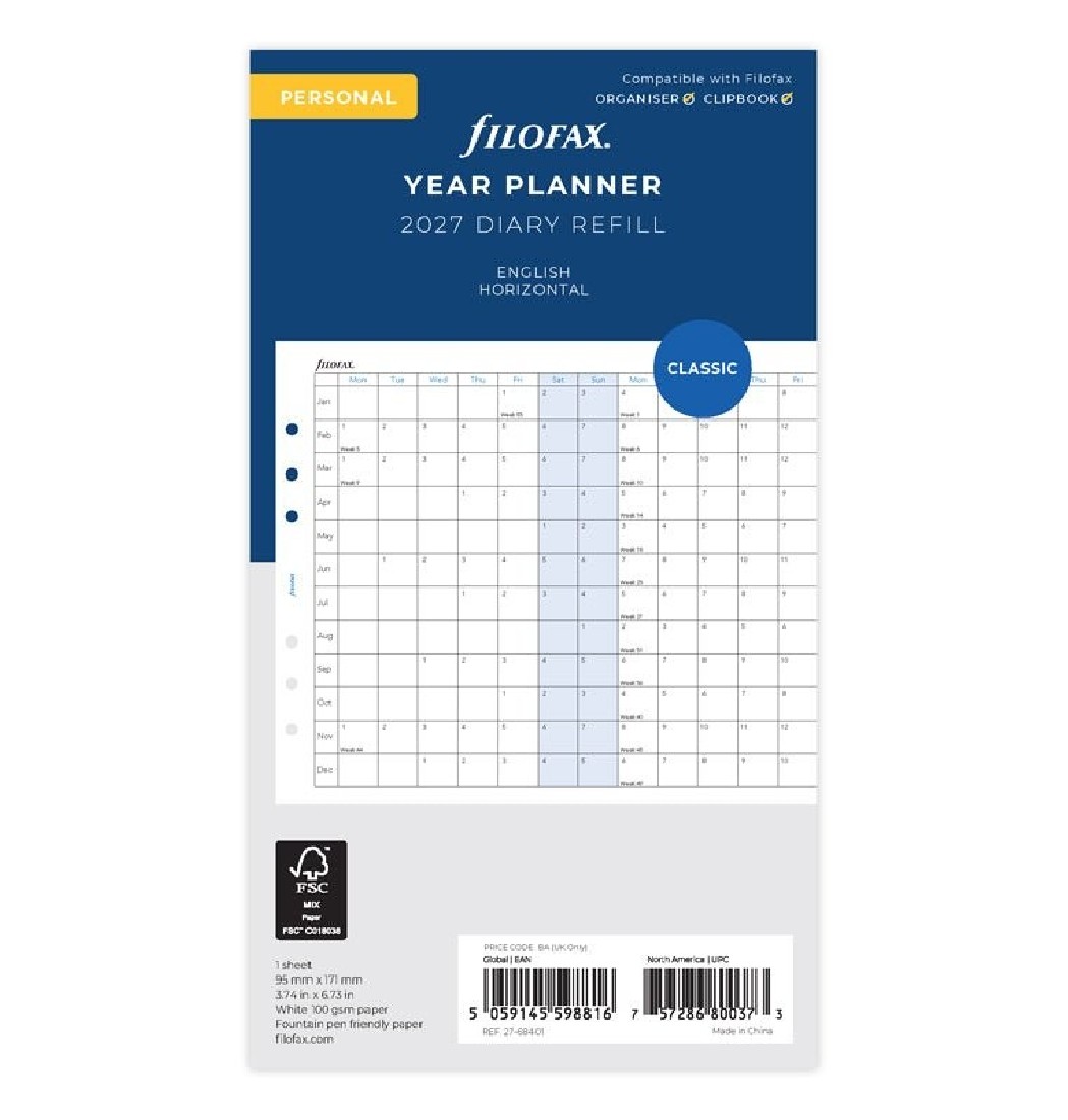Refill Personal 2027 Horizontal Planner 27-68401 Filofax