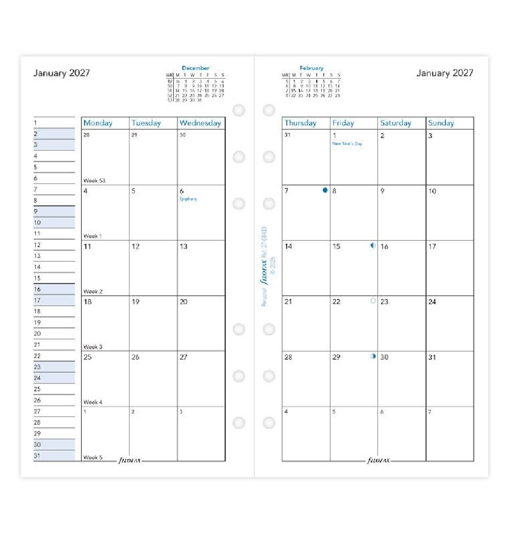Refill Personal 2027 Month On Two Pages 27-68410 Filofax