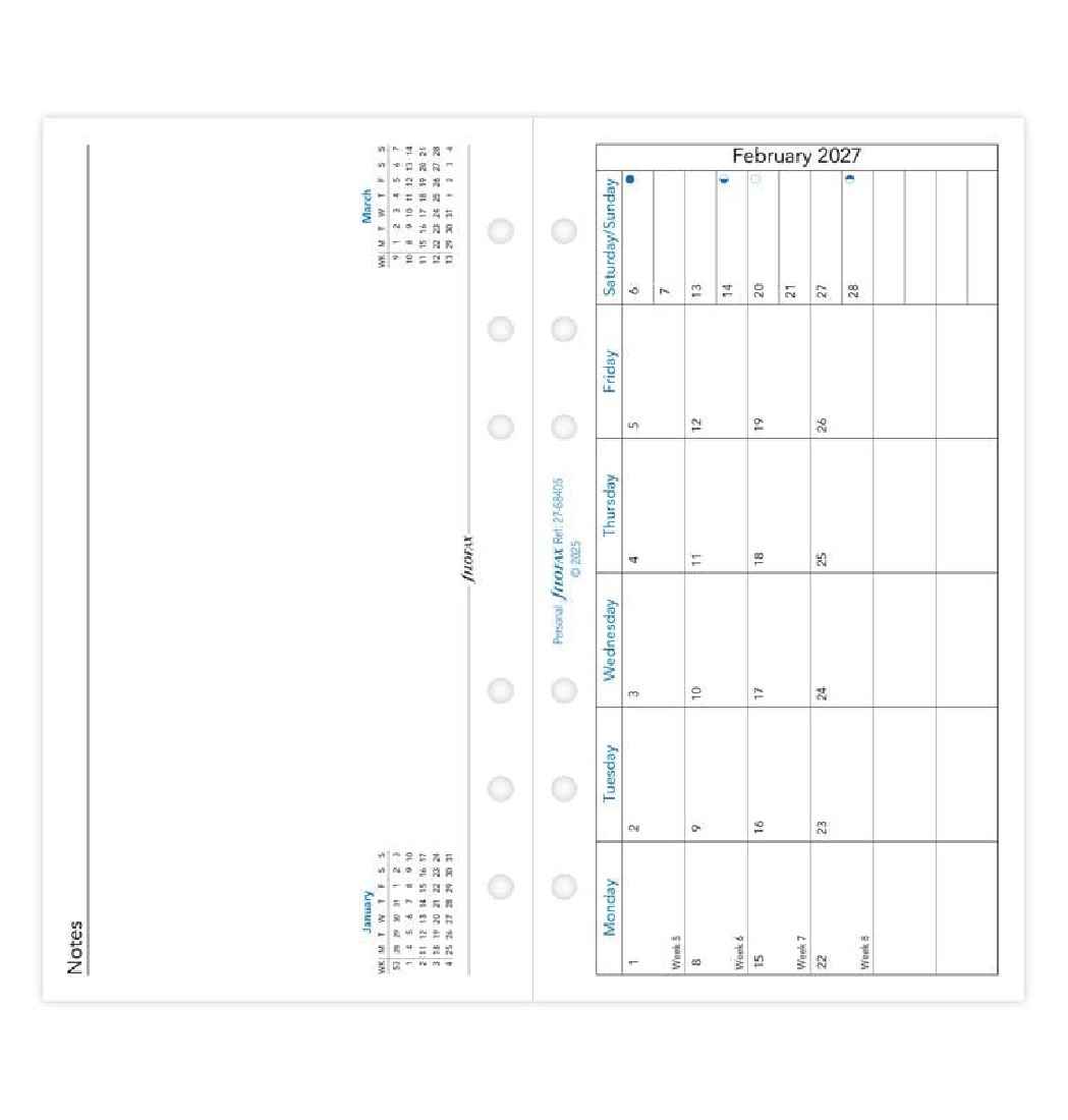 Refill Personal 2027 Month on one Page 27-68405 Filofax