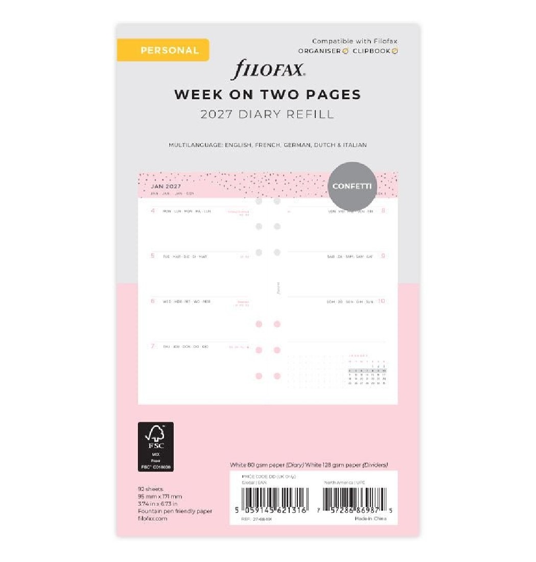 Refill 2027 Personal Confetti Week On Two Pages 27-68491 Filofax