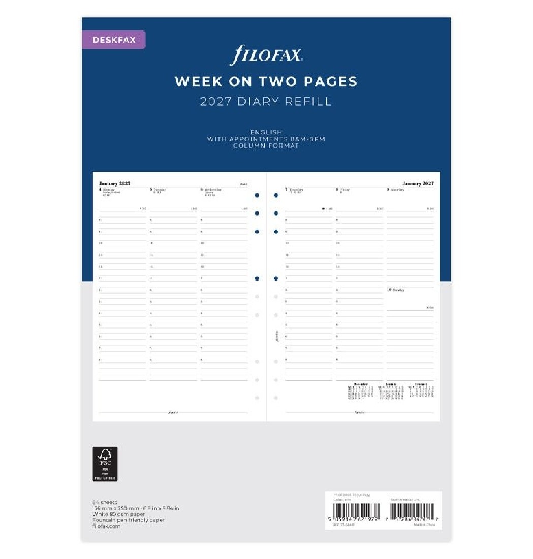 Refill Deskfax 2027 Week on Two Pages 27-68612  Filofax