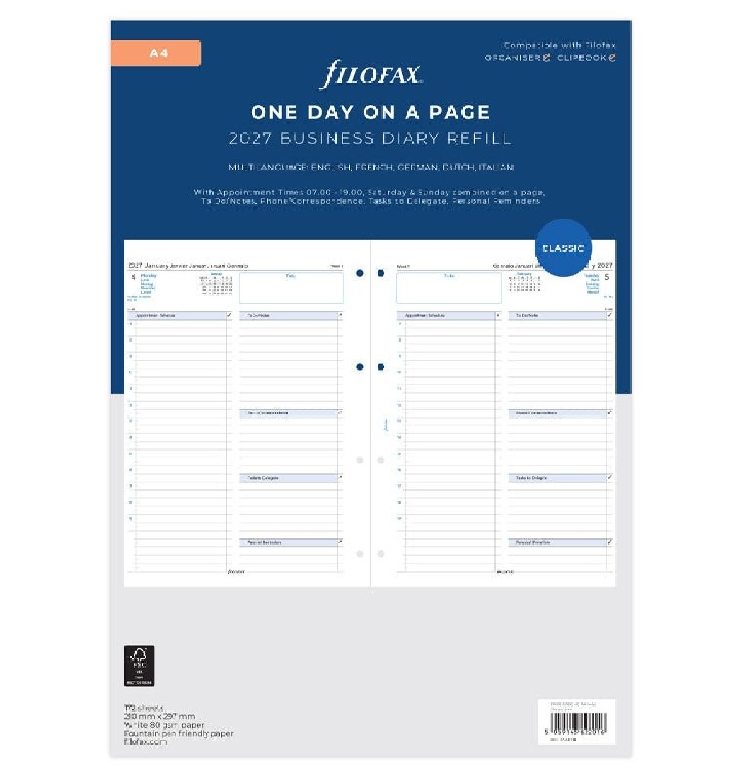 Refill A4 2027 Daily English 27-68719 Filofax