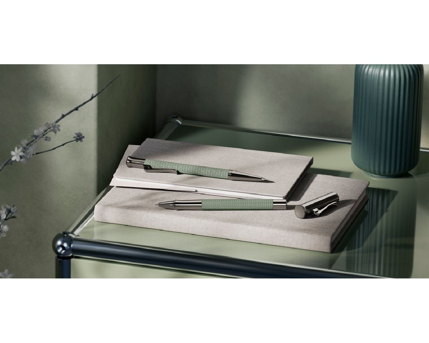 Graf Von Faber Castell propelling ballpen, Guillioche, Sage Green, 145327