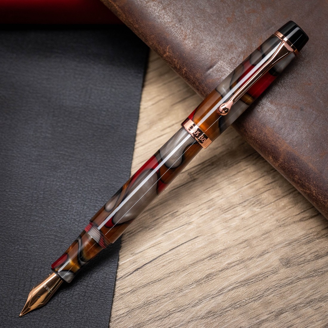 Opus 88 Harmony Red Grey Marble Fountain Pen