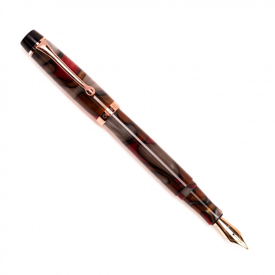 Opus 88 Harmony Red Grey Marble Fountain Pen