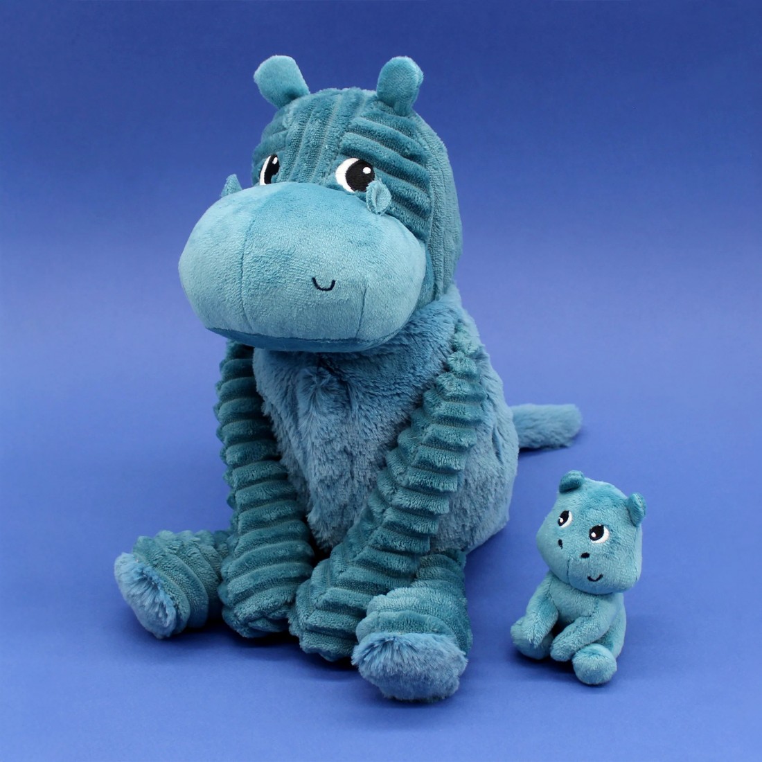 Bibou blue hippo soft toy mum and its baby - Les Ptipotos 76200 Les Deglingos