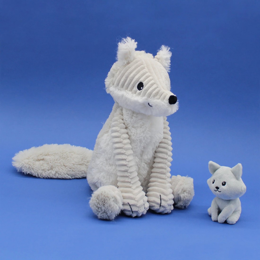 Frimou grey arctic fox soft toy mother and her baby - Les Ptipotos 76130 Les Deglingos