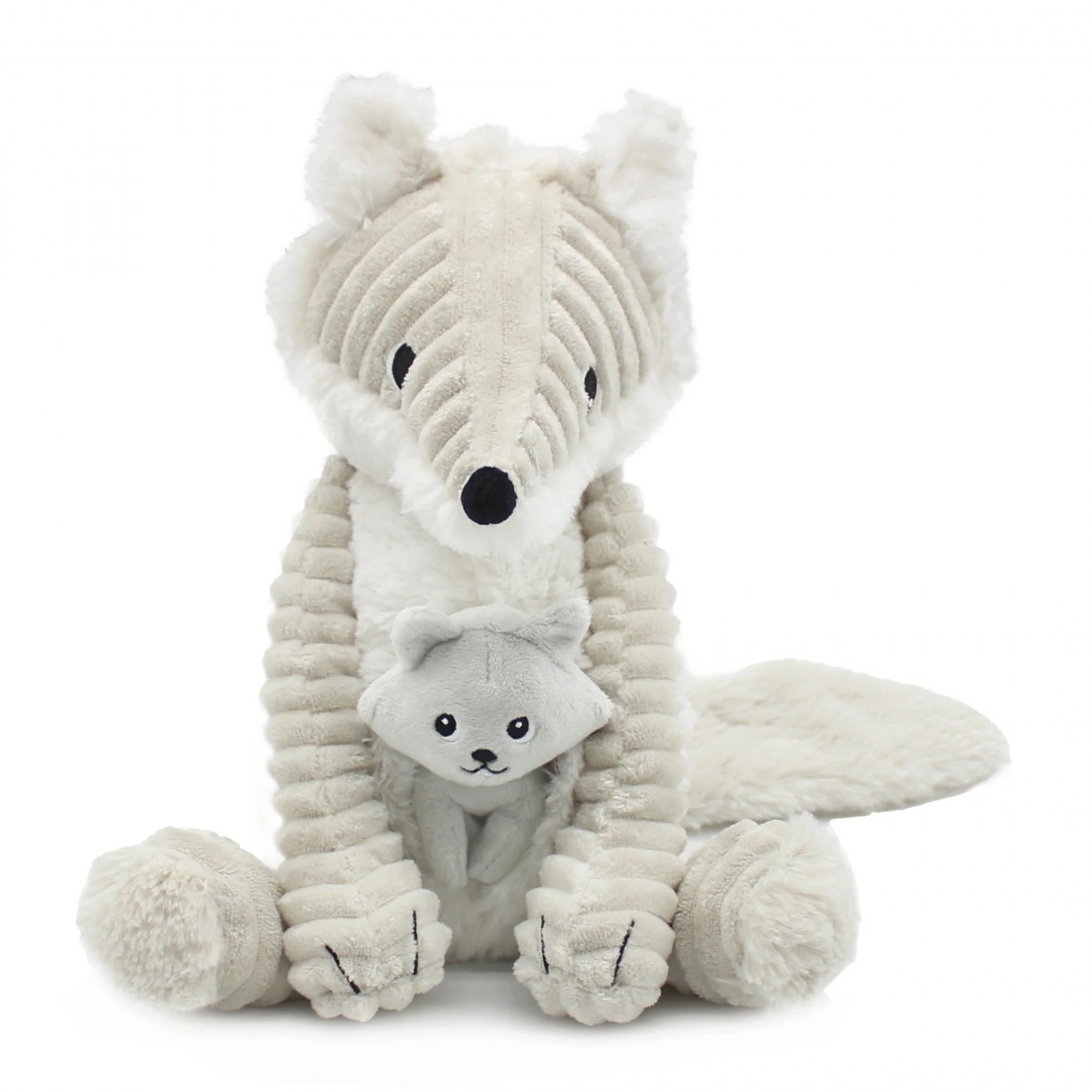 Frimou grey arctic fox soft toy mother and her baby - Les Ptipotos 76130 Les Deglingos