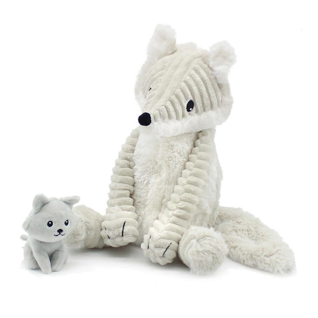 Frimou grey arctic fox soft toy mother and her baby - Les Ptipotos 76130 Les Deglingos
