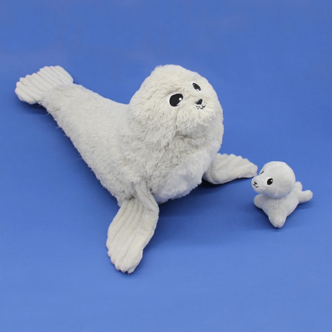 Ploufou grey sealion soft toy mother and her baby - Les Ptipotos 76100 Les Deglingos