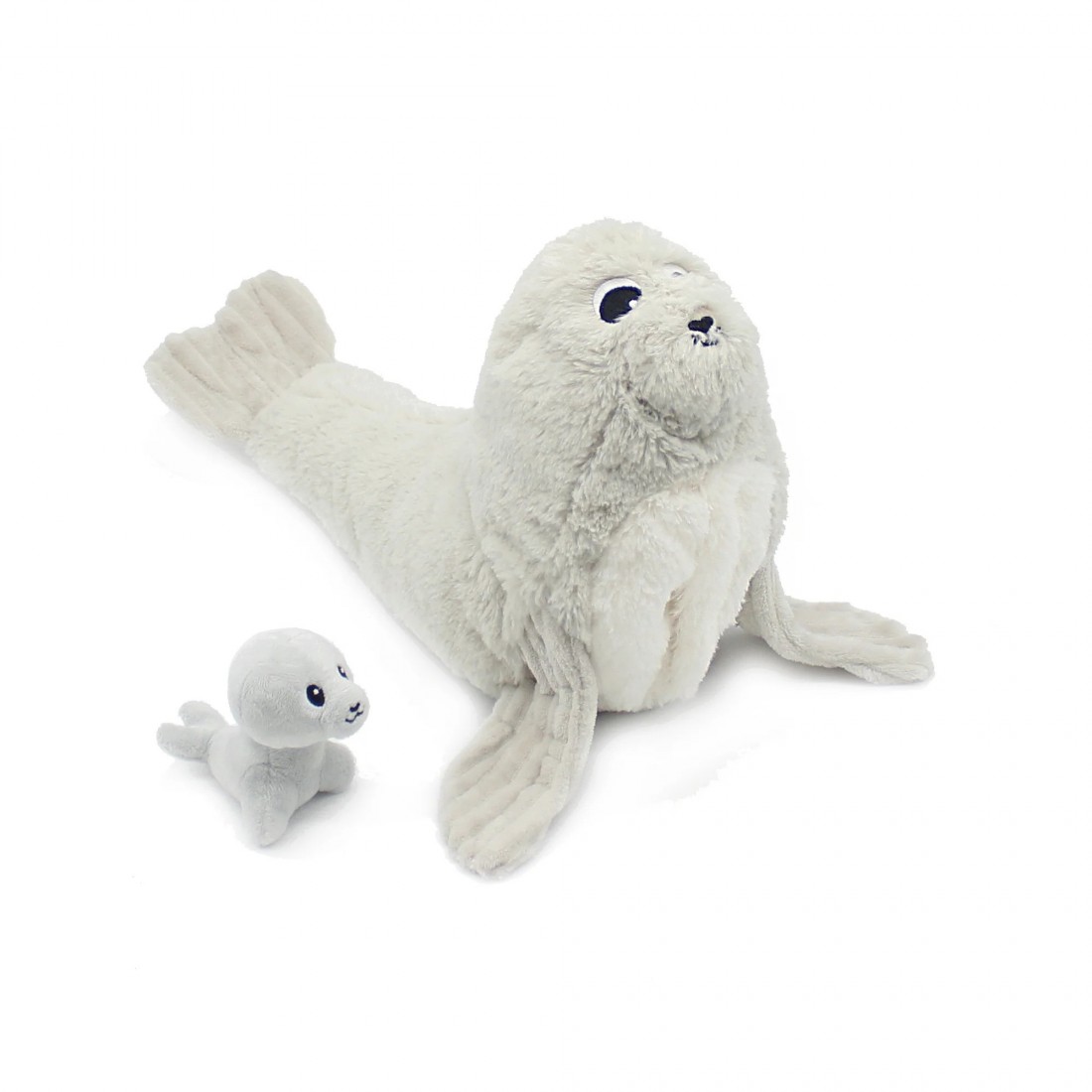 Ploufou grey sealion soft toy mother and her baby - Les Ptipotos 76100 Les Deglingos
