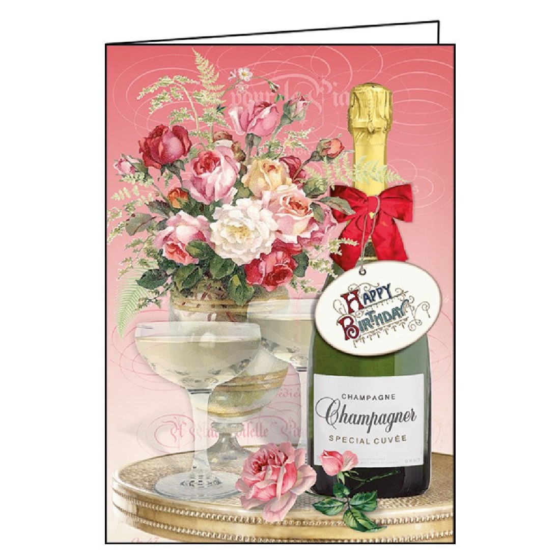 Ευχετήρια Κάρτα Γενεθλίων Champagne and Vintage Roses  Gollong