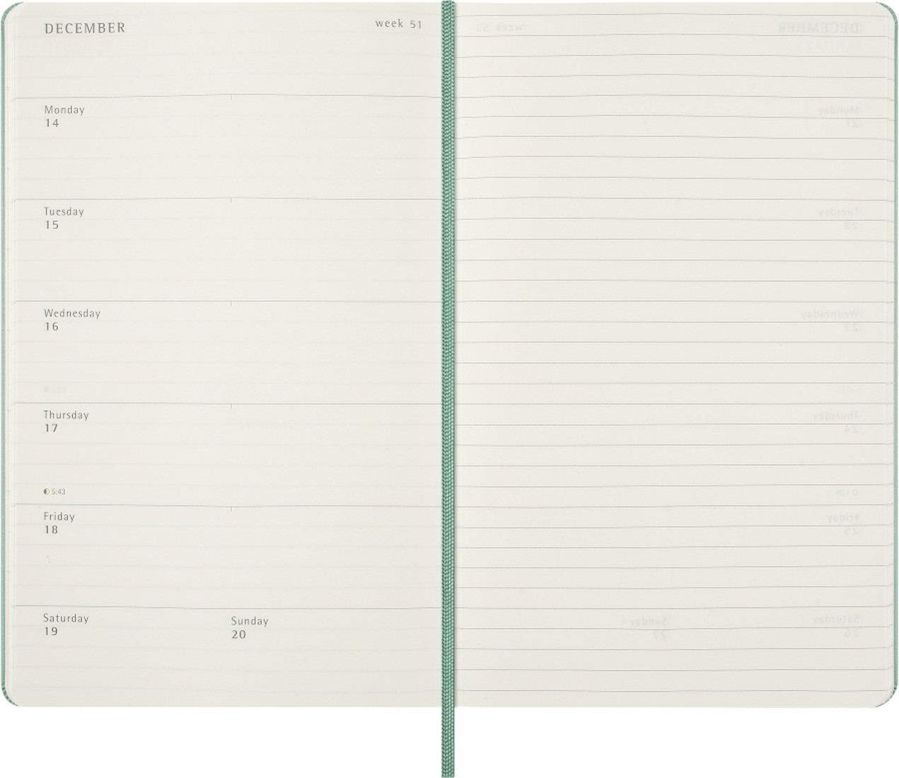 Moeskine Classic Planner 2027 Large 13x21cm, Weekly, hard cover, 12 months, Sage Green