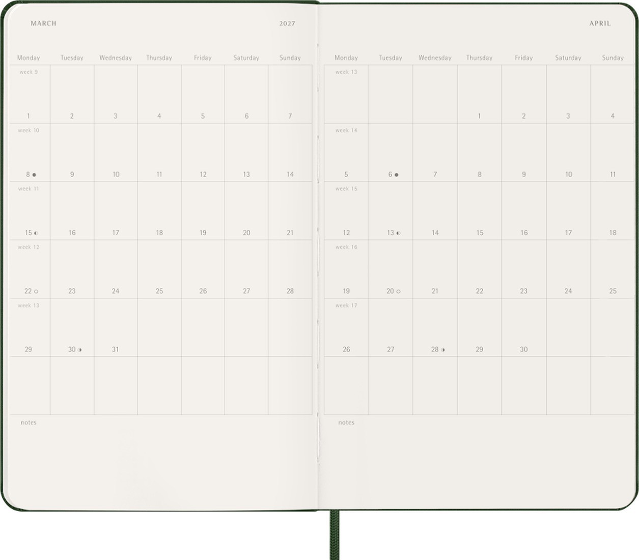 Moleskine Classic Planner 2027 Large 13x21cm, Weekly, hard cover, 12 months, Myrtle Green