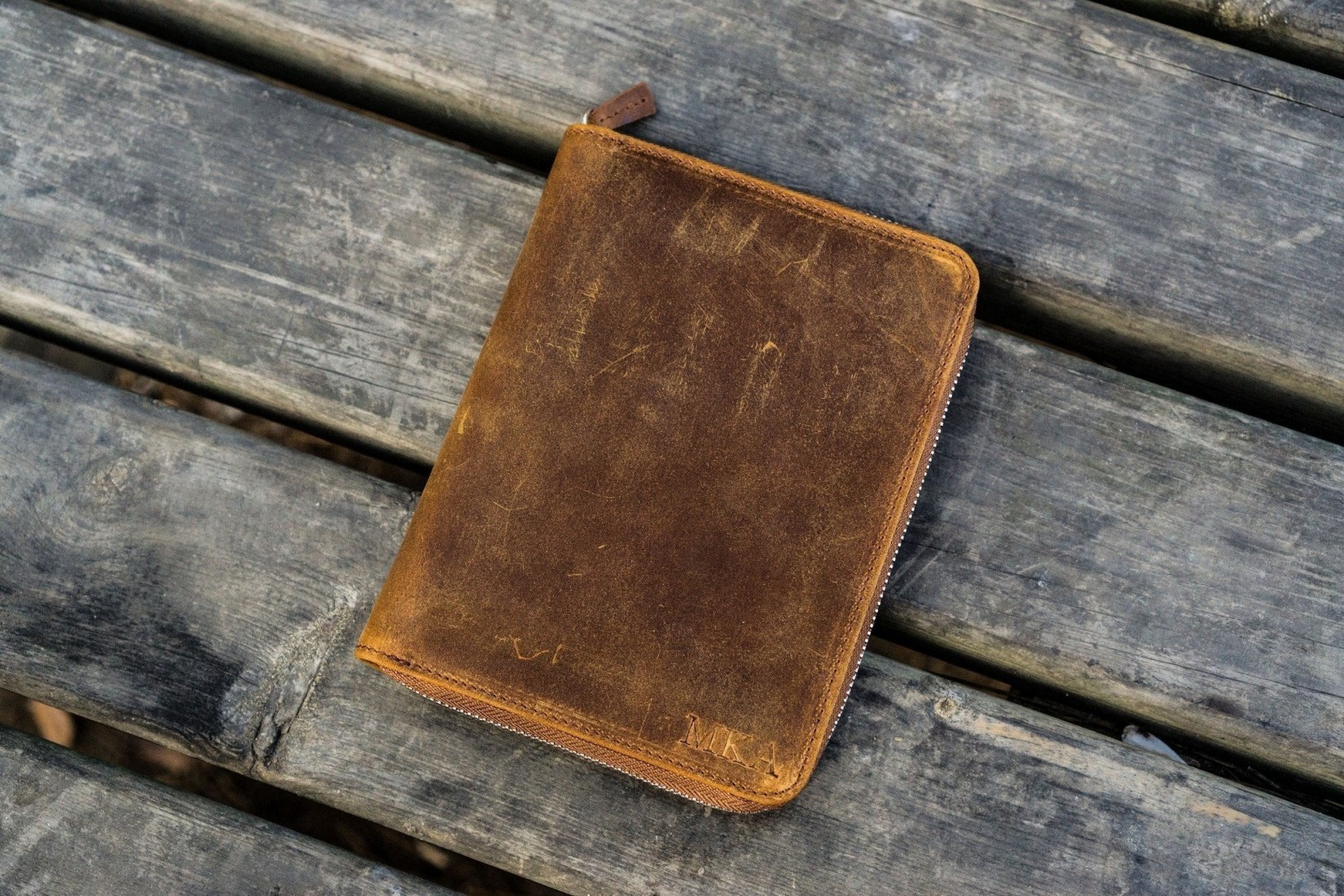 Galen Leather Zippered 5 Slots Pen Case - Crazy Horse Brown