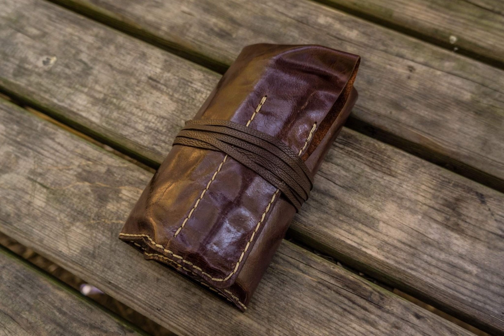 Galen Leather Pen Roll - Brown