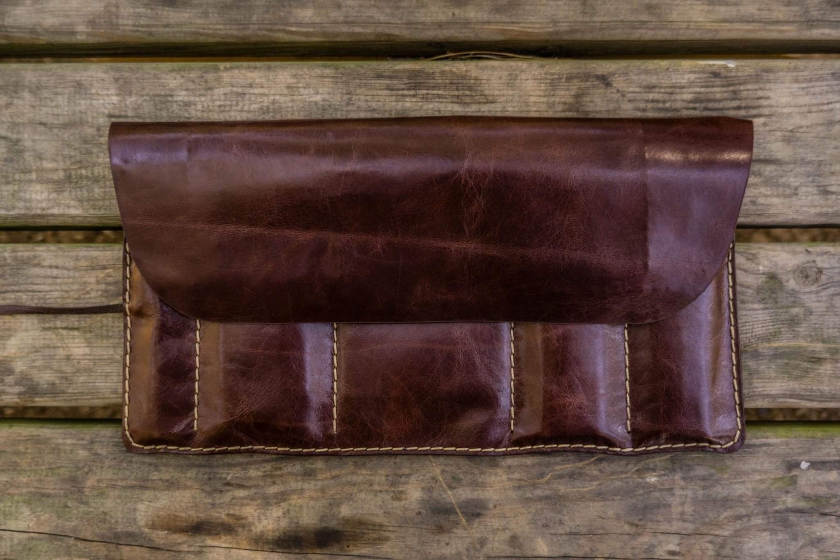 Galen Leather Pen Roll - Brown