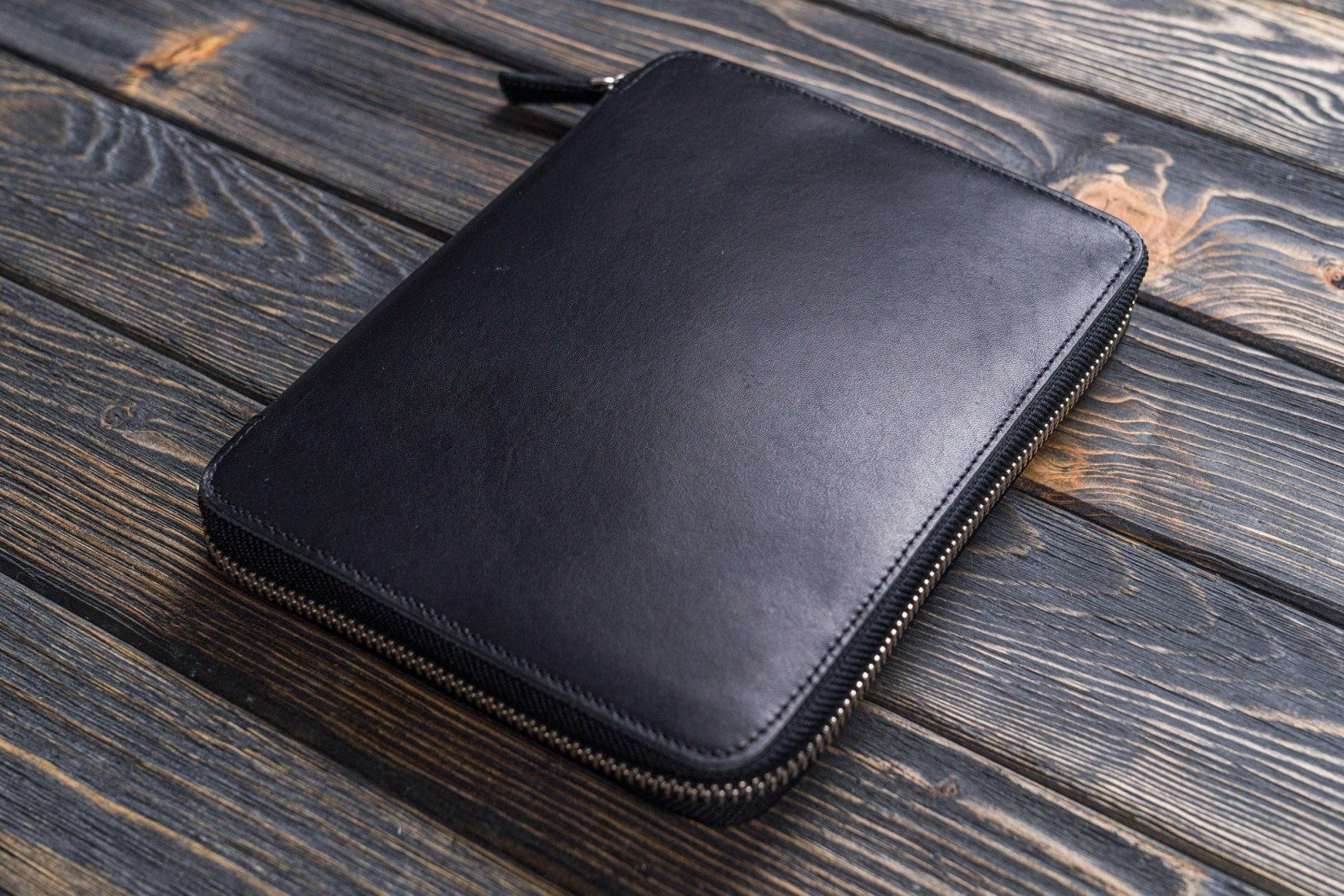 Galen Leather Zippered 5 Slots Pen Case - Crazy Horse Navy Blue